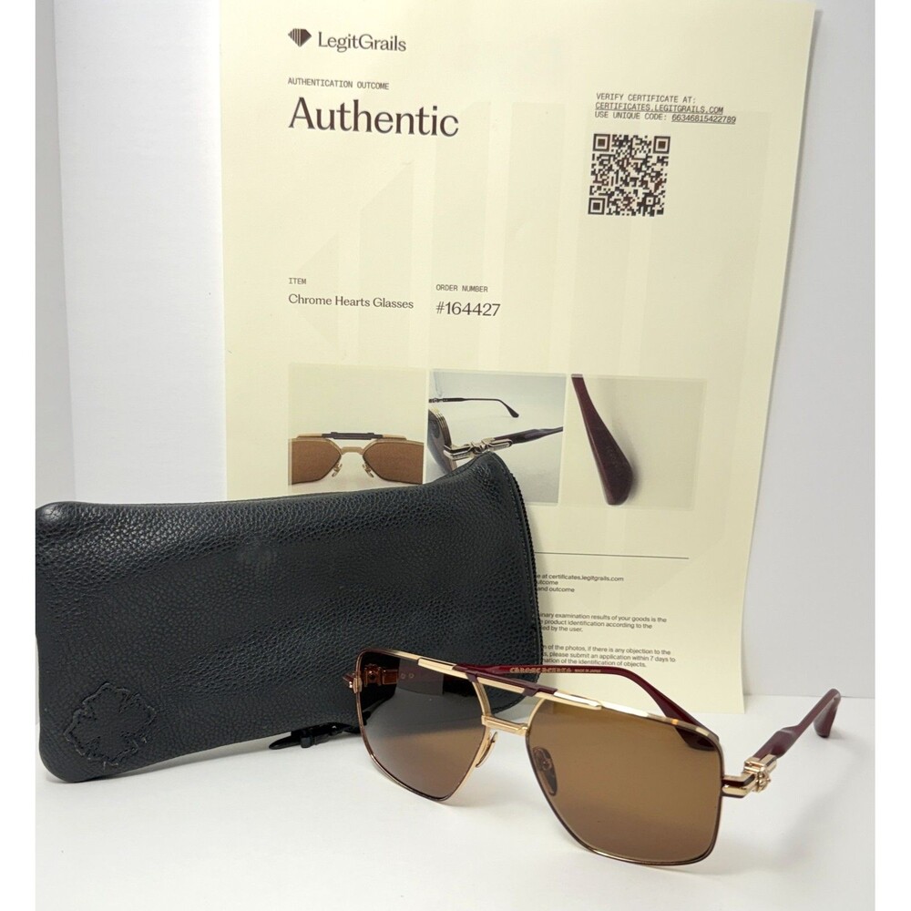 Authentic Chrome Hearts NAILR Aviator Sunglasses Gold Burgundy Brown Gradient
